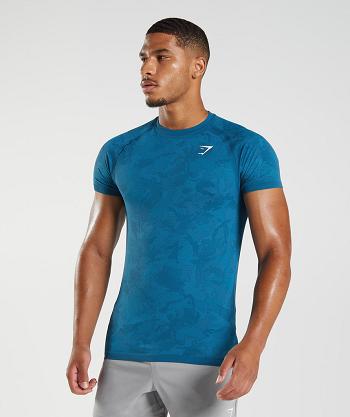 T Shirts Męskie Gymshark Geo Seamless Niebieskie Ciemny Szare Niebieskie | PL 3825HAP